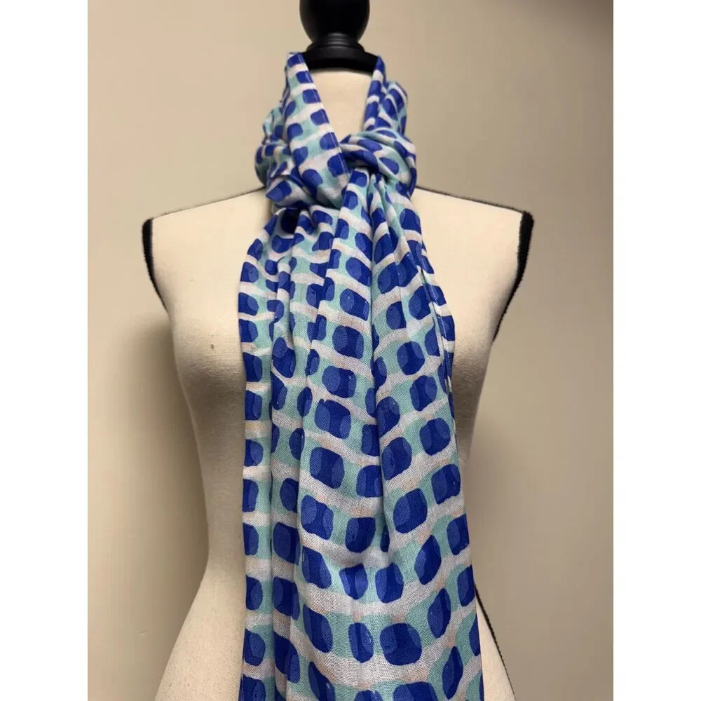 NWT - KATE SPADE Island Stamp Scarf, Blue/White/Pink/Turquoise, Tassels